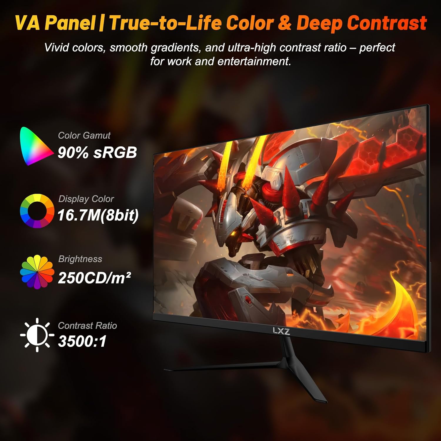LXZ 24.5 Inch 300Hz 240Hz Gaming Monitor, FHD 1920x1080 VA Panel 1ms Computer Monitor, HDR Mode, Adaptive sync, FreeSync Compatible DP x2, HDMI x2, Ultra Thin Triangle Base, VESA 75mm x 75mm
