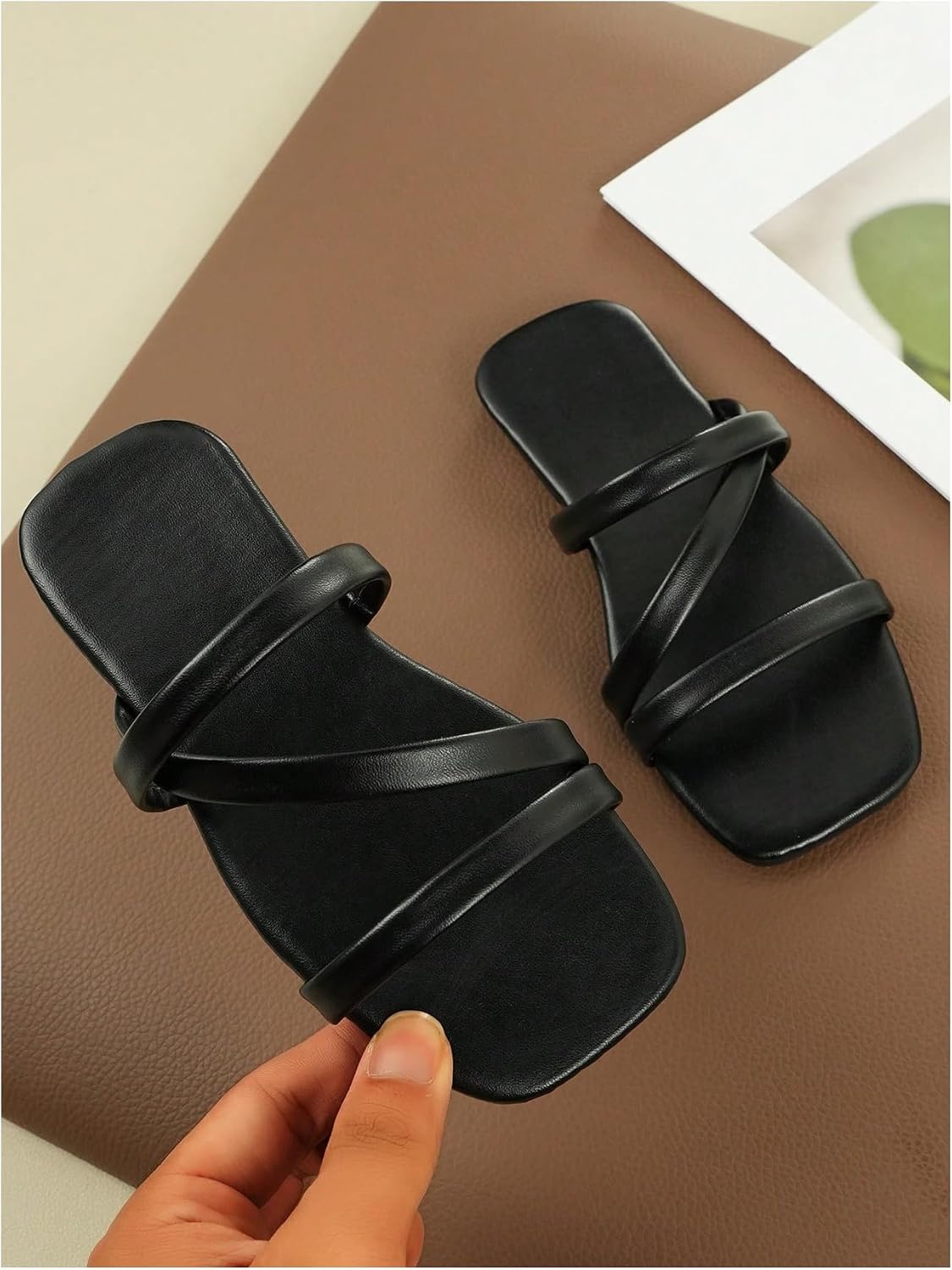 GORGLITTER Girl's Strappy Slide Flat Sandals Square Open Toe Dressy Dress Sandals