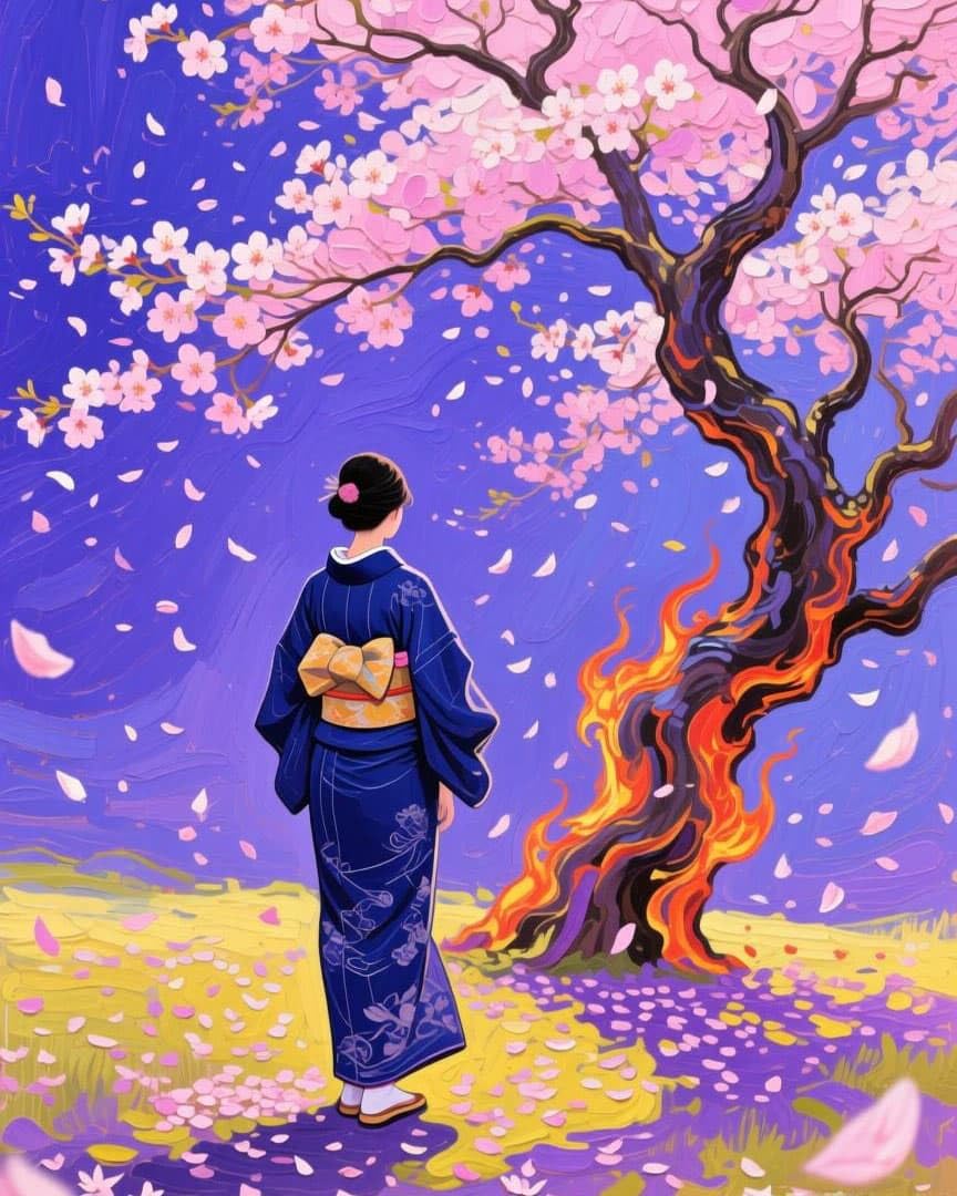 WallustrioaW Cross Stitch Kits,Japanese Woman Under Cherry Blossom Tree,DIY Needlework Kits 11CT Stamped Cross Stitch for Beginners Adults Home Bedroom Decoration,16x20in