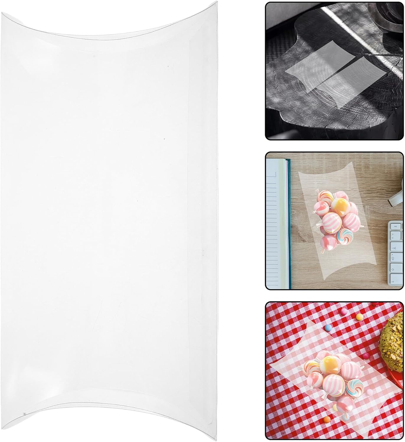 Hohopeti 50pcs Pvc Pillow Boxes Plastic Candy Packaging Boxes for Birthday Party Shower Wedding Favor Storage 11x20x3.5cm