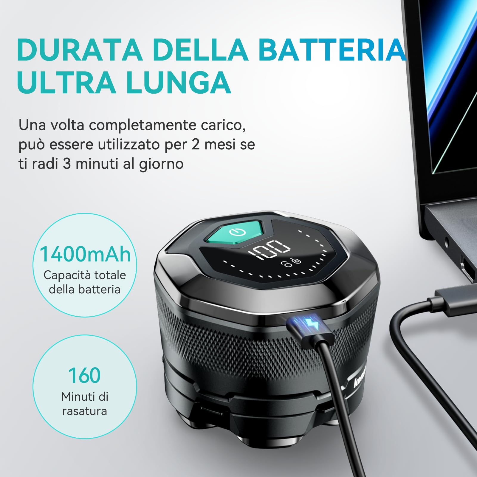 kensen Rasoio Elettrico Testa Calva Uomo 6D Rasoio Capelli Uomo 0 mm 160 Minuti di Autonomia Rasoio Testa Calva Fluttuante Impermeabile Cordless con Rasoio Testa Magnetiche & Porta di Carica USB-C