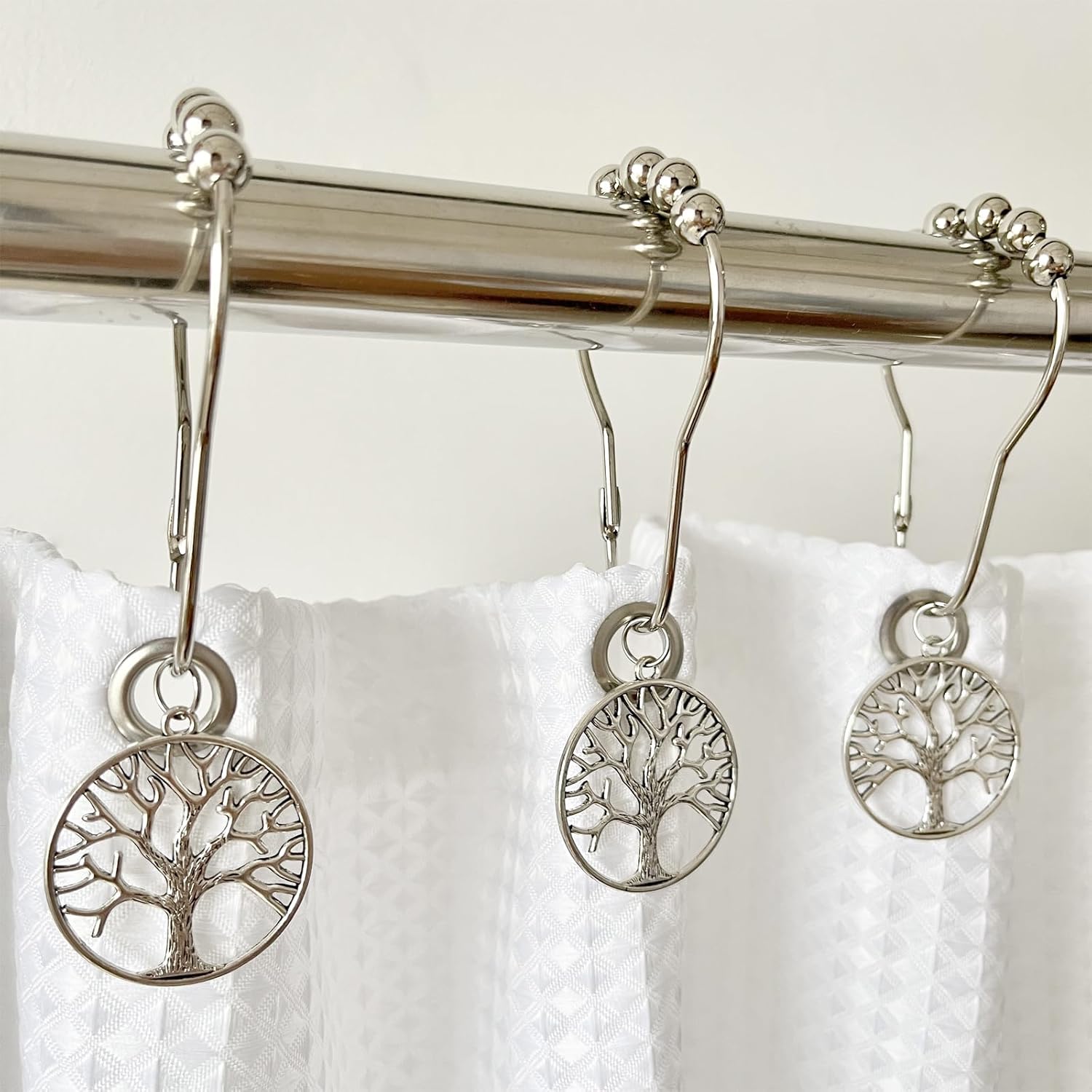 Tree of Life Shower Curtain Hooks Set of 12, Rust Proof Shower Curtain Rings for Bathroom, Metal Decorative Shower Curtain Hangers Bathroom Accessories