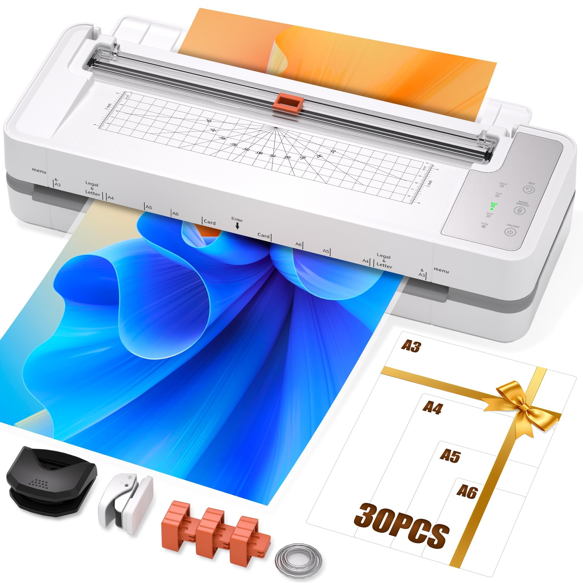 Photo 1 of 13" 4-Roller Commercial Laminator Machine, Fast 55s Warm-Up&1000mm/min Laminating Speed for Laminating 11x17&A3 Size,Includes 30 Sheets for Office,School(White)