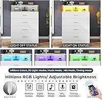 Vista 3 de AOGLLATI Cómoda blanca para dormitorio con diseño de columna, cómoda de 4 cajones con estación de carga, cómoda moderna led alta para dormitorio