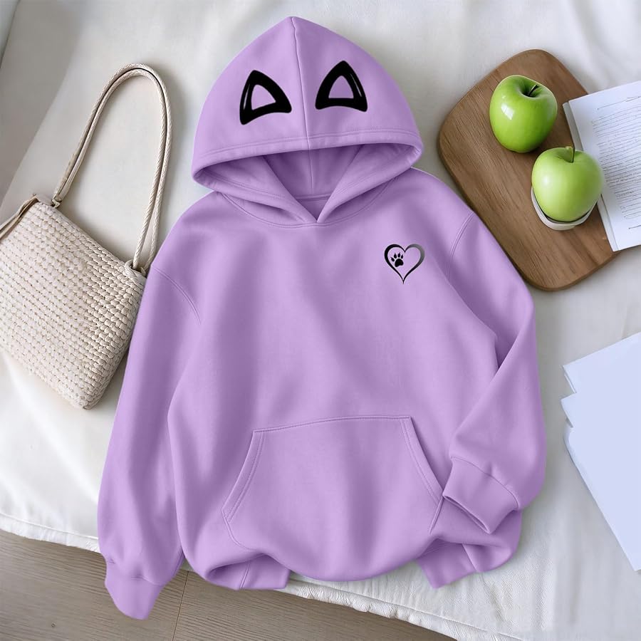 Hoodie Mädchen Kapuzenpullover Warme Fleecepullover Sweatshirt mit Katzen | Girl Herbst Winter Oberteile Mode Tops Casual Hoodies Kinder Winterpullover mit Taschen Kapuzen Lila 140, Bild 2