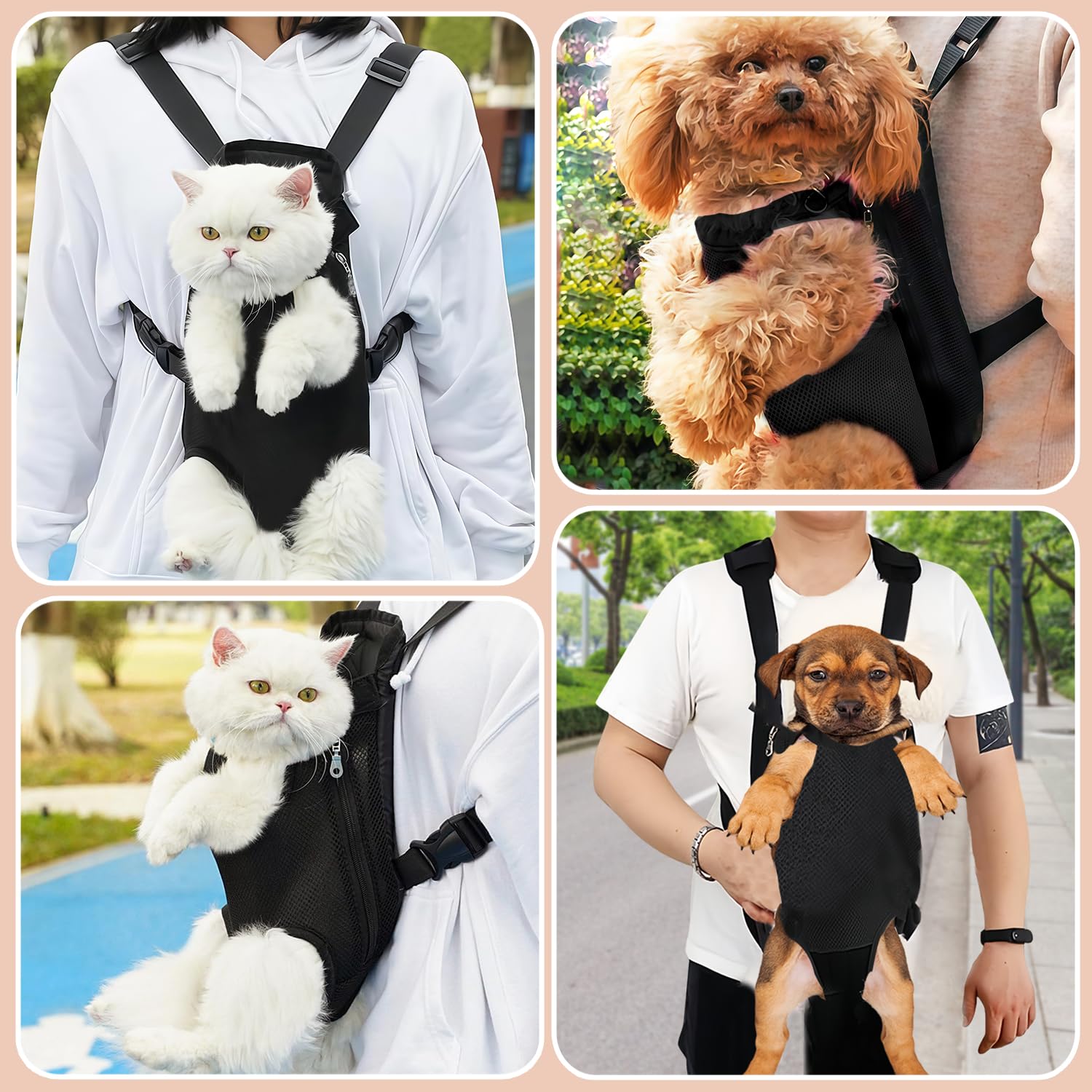 Hunderucksack, Verstellbarer Haustierrucksack, Haustier-Front-Hunderucksack, einfach anzubringen für Wanderungen und Reisen für kleine und mittelgroße Hunde (Schwarz-XL)