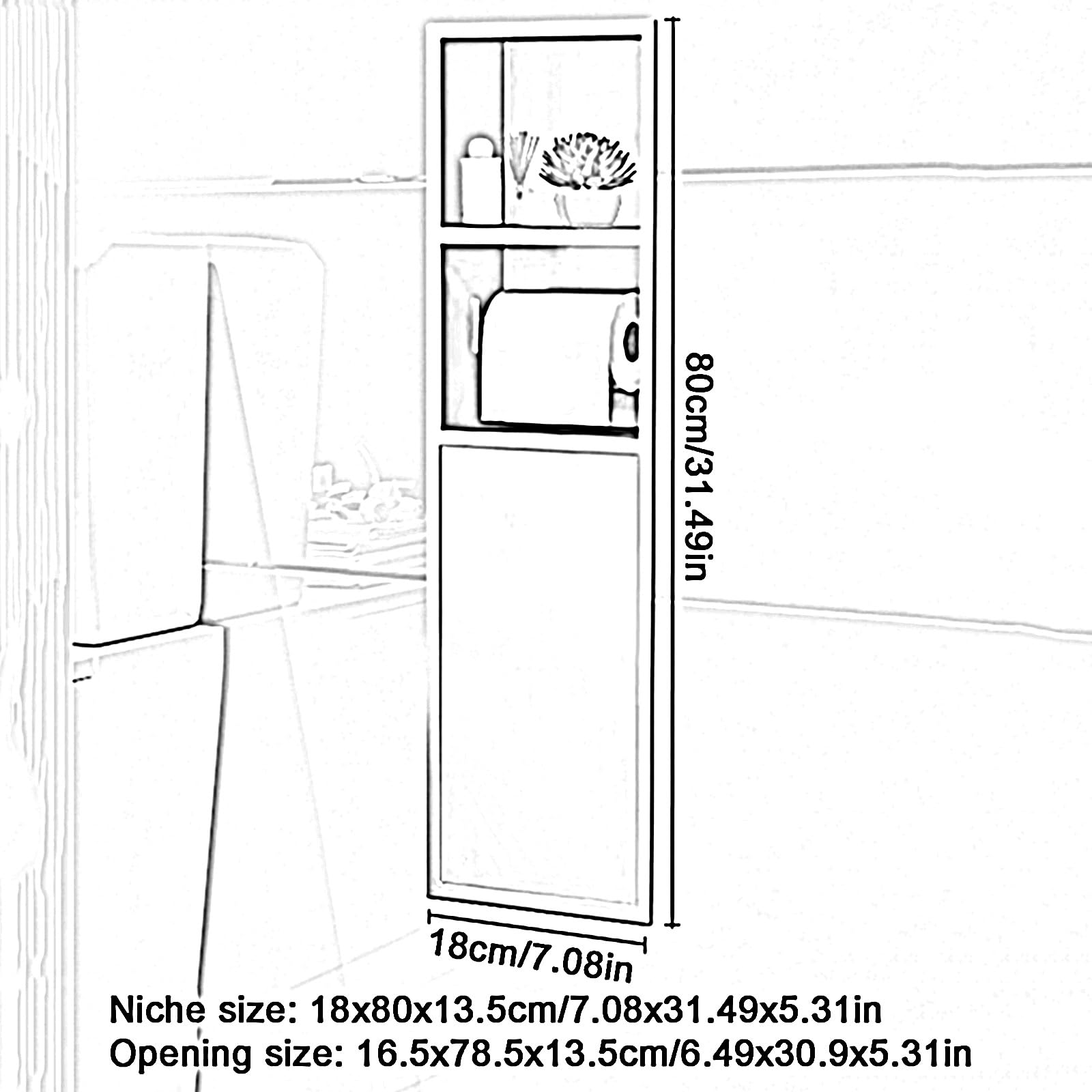 Wodoodporny uchwyt na szczotkę toaletową ze stali nierdzewnej montowany na ścianie przechowywanie papieru toaletowego do łazienki, salonu i sypialni, biały, 18 x 80 x 12,5 cm