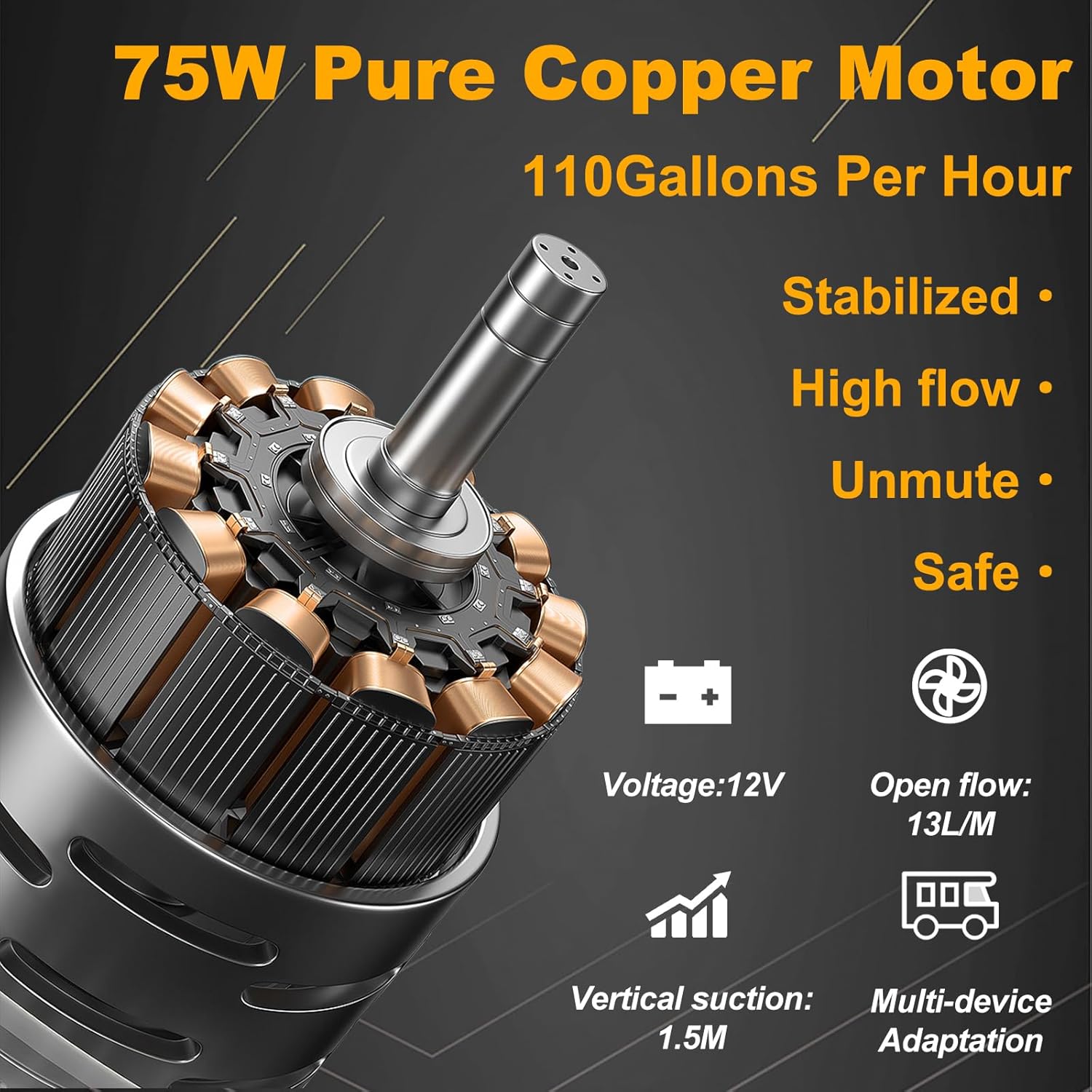 12V 75W Electric Fuel Transfer Pump, Transfers Up to 110 Gallons of Gasoline or Diesel Per Hour, Perfect for Cars, Boats, Farm Equipment (single pump)