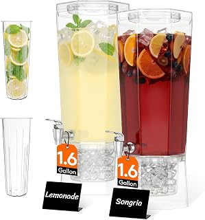 Lifewit 6L Dispensador de Bebidas Grande, Botella de Plástico con Grifo Juego de 2 (en 1 Paquete), Jarra Agua para Cócteles, Jugos, Limonada y Té