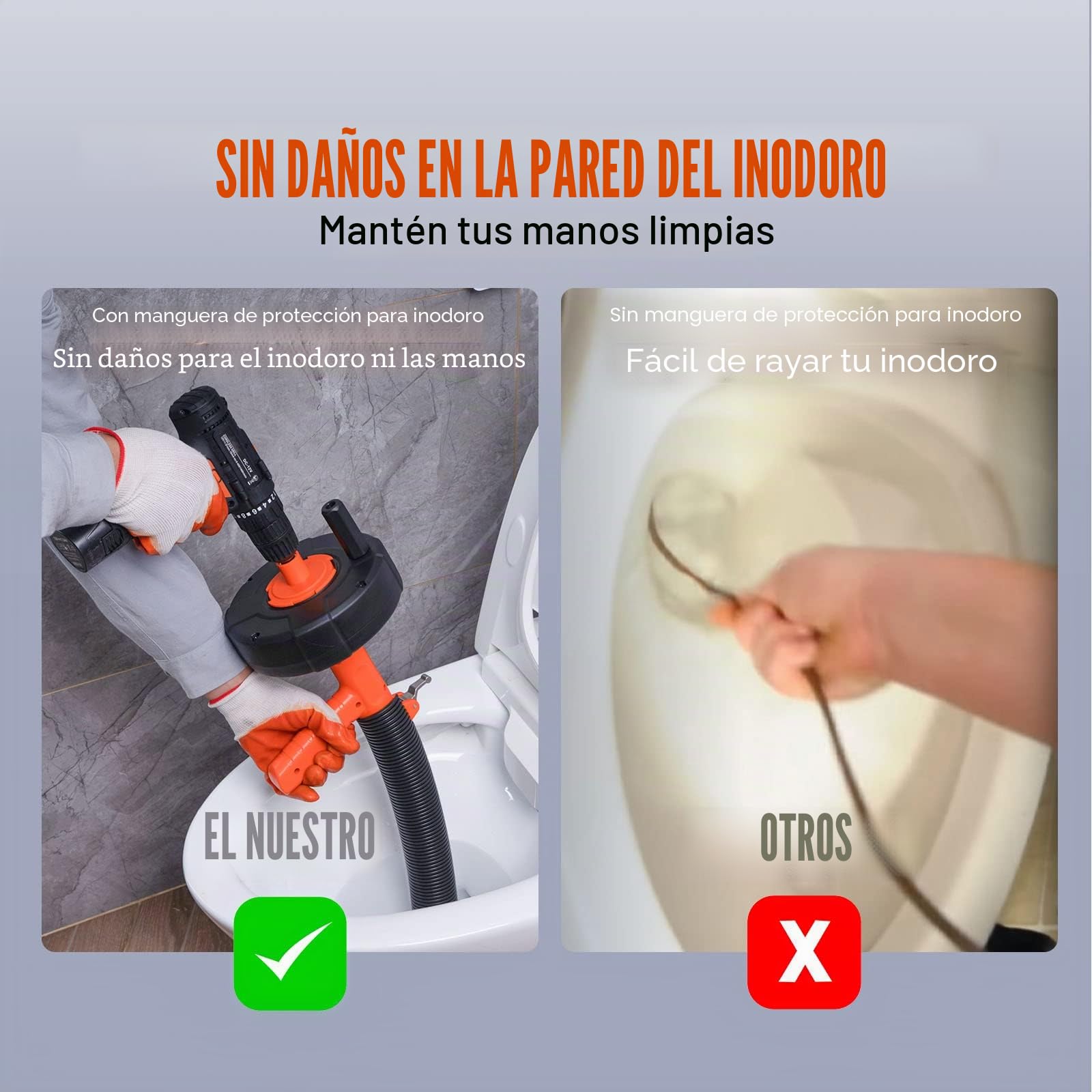 VEVOR Espiral de Limpieza de Tuberías 0,63x76,2 cm Cable de Acero de Resorte Limpiador de Drenaje de Alimentación Automática de Limpieza de Tuberías Limpiador de tuberías para Inodoros, Cocina, Baño