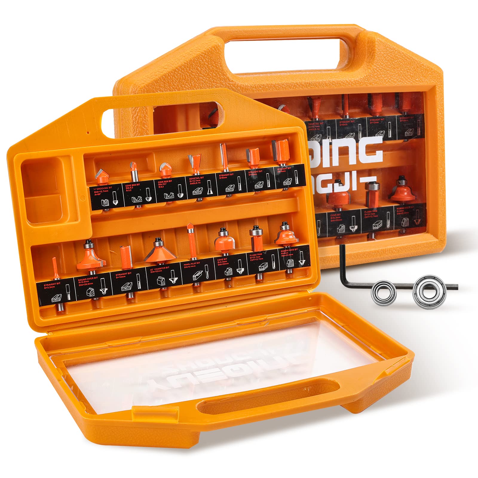 Yueqing Zhongji Router Bits Set of 15 Pieces 1/4 Inch Tungsten Carbide Router Bits Set 1/4 Shank Woodwork Tools for Beginners