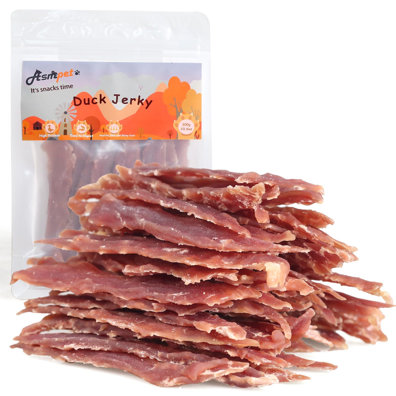 ASMPET Dog Duck Jerky Treats, Made with 100% Real Duck Breast, High Protein & Grain Free