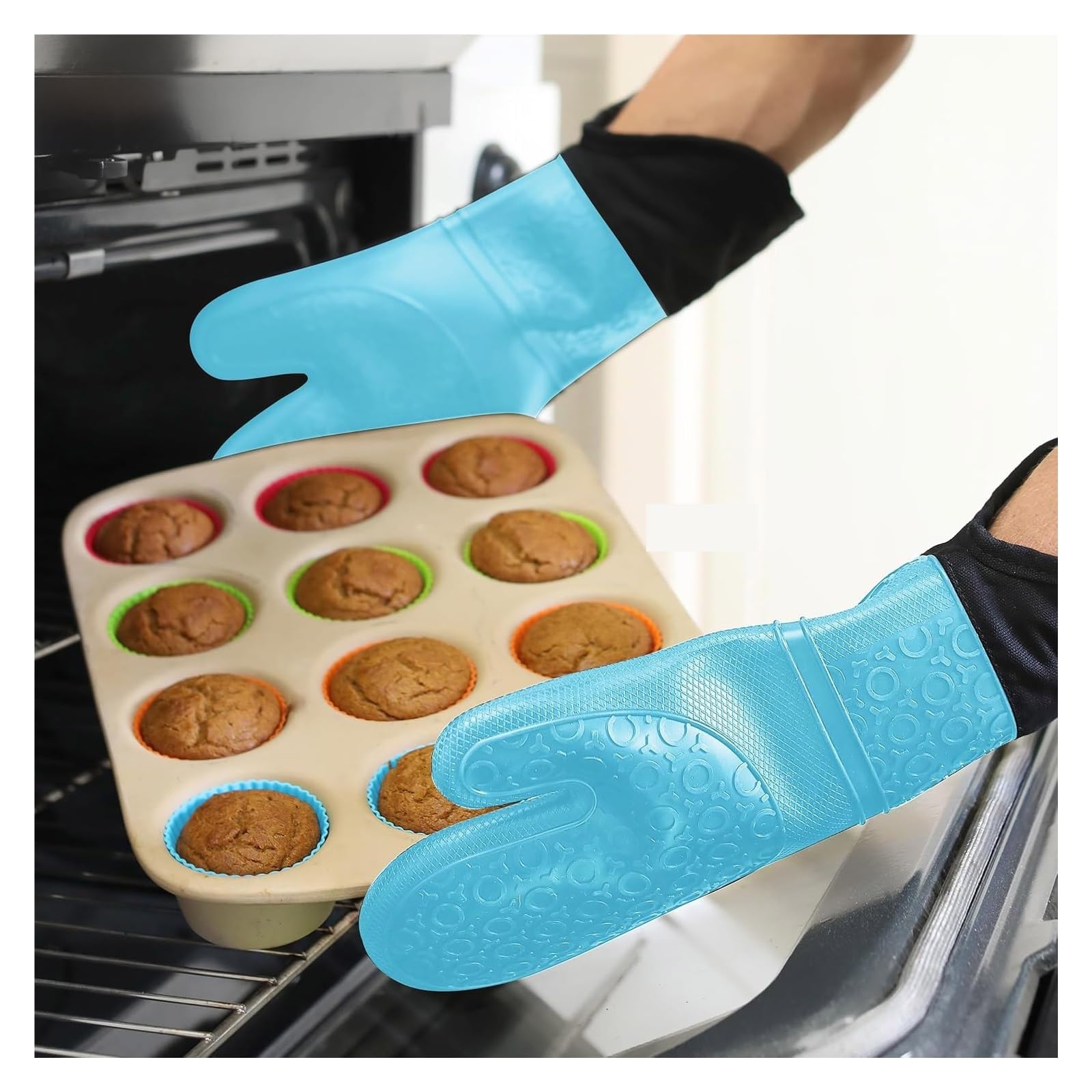 Moufles de Four matelassées en Coton, Gants de Cuisine Anti-Chaleur