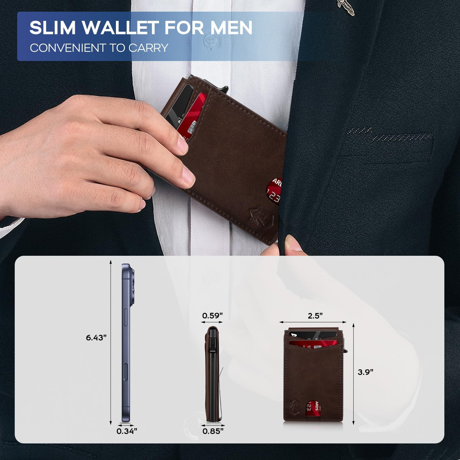 Zitahli Slim Wallet for Men, Pop Up Metal Wallet with Money Clip & ID Window, RFID Blocking Credit Card Holder, Bifold Card Wallet Holds Up to 9 Cards Plus 8-10 Bills, Gifts for Men - Image 3