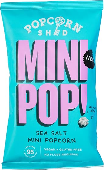Popcorn Shed Mini Pop! Sea Salt Popcorn, Vegan Sea Salted Mini Popcorn, Low Calorie and Gluten Free, Blue, 20 g