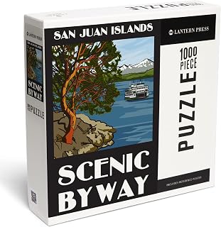 Lantern Press San Juan Islands Scenic Byway, Washington, Official Logo 1000 Piece Jigsaw Puzzle for Adults, Made in USA with Reference Poster