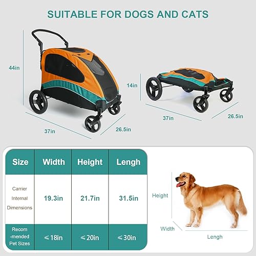Miniatura 2 de Carro para perros grandes, cochecito extra grande para perros medianos, cochecito para perros para 2 perros, carrito para mascotas, carrito para