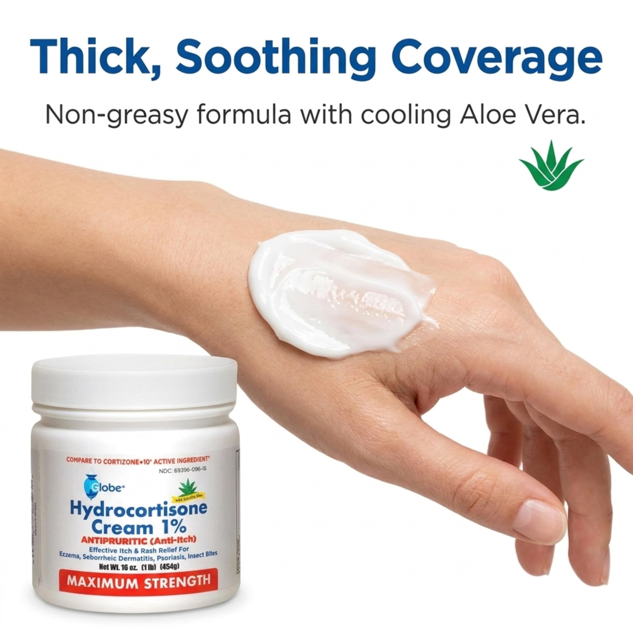 Globe Hydrocortisone Cream 1% with Aloe, Maximum Strength, 16 oz Jar — Amazon image 5