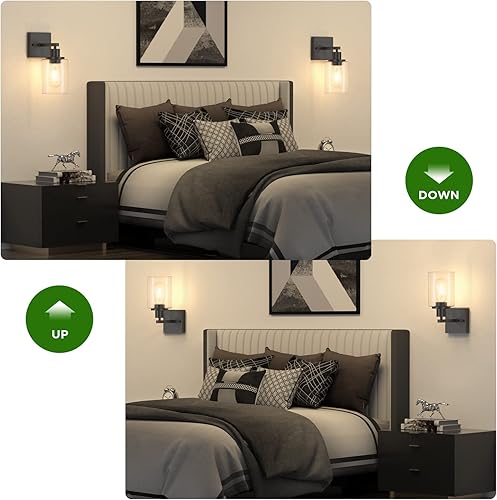 Miniatura 5 de Licperron Juego de dos apliques de pared negros para tocador, lámpara de pared moderna con pantalla de vidrio transparente para baño, lámpara de