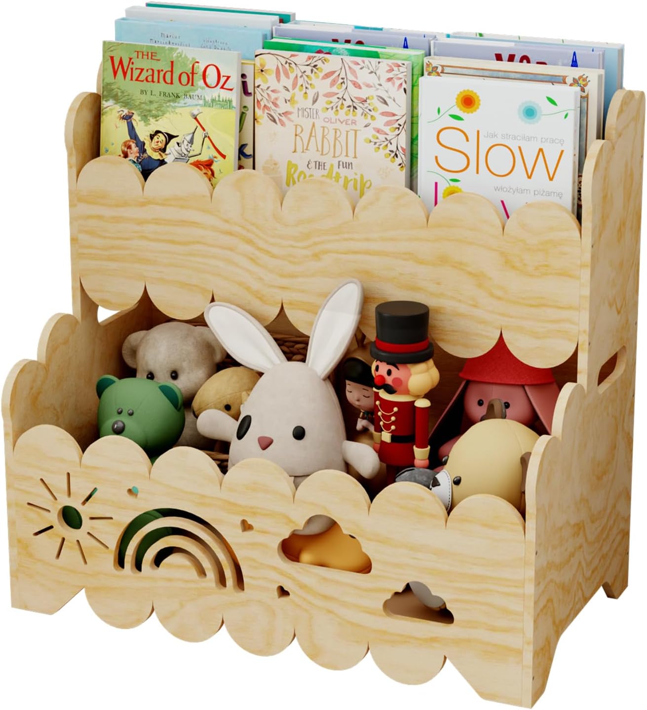 Wood 2-Tier Kids Bookshelf, Montessori Bookshelf, Suitable Kids Rooms, Nursery & Classroom, kidss Bookshelfs and Toy Storage, Toddler Book Rack, Nursery Book Shelves