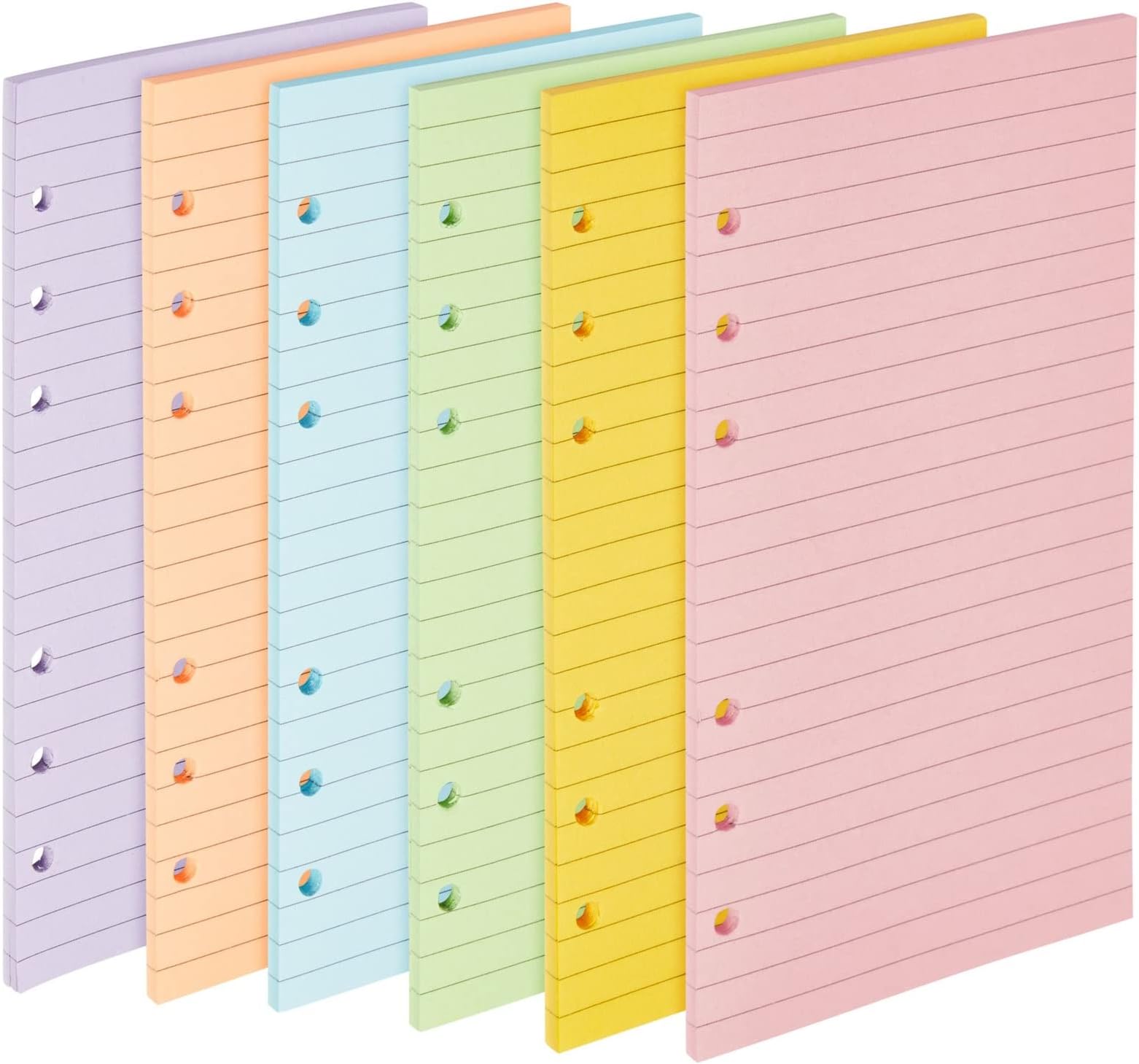 Paper Junkie A6 Planner Inserts & Refill Paper - 3.75" x 6.85", 240 Sheets/480 Pages, 6 Pastel Colors - A6 Paper Refill for 6-Ring Planner Binder & Refillable Notebook