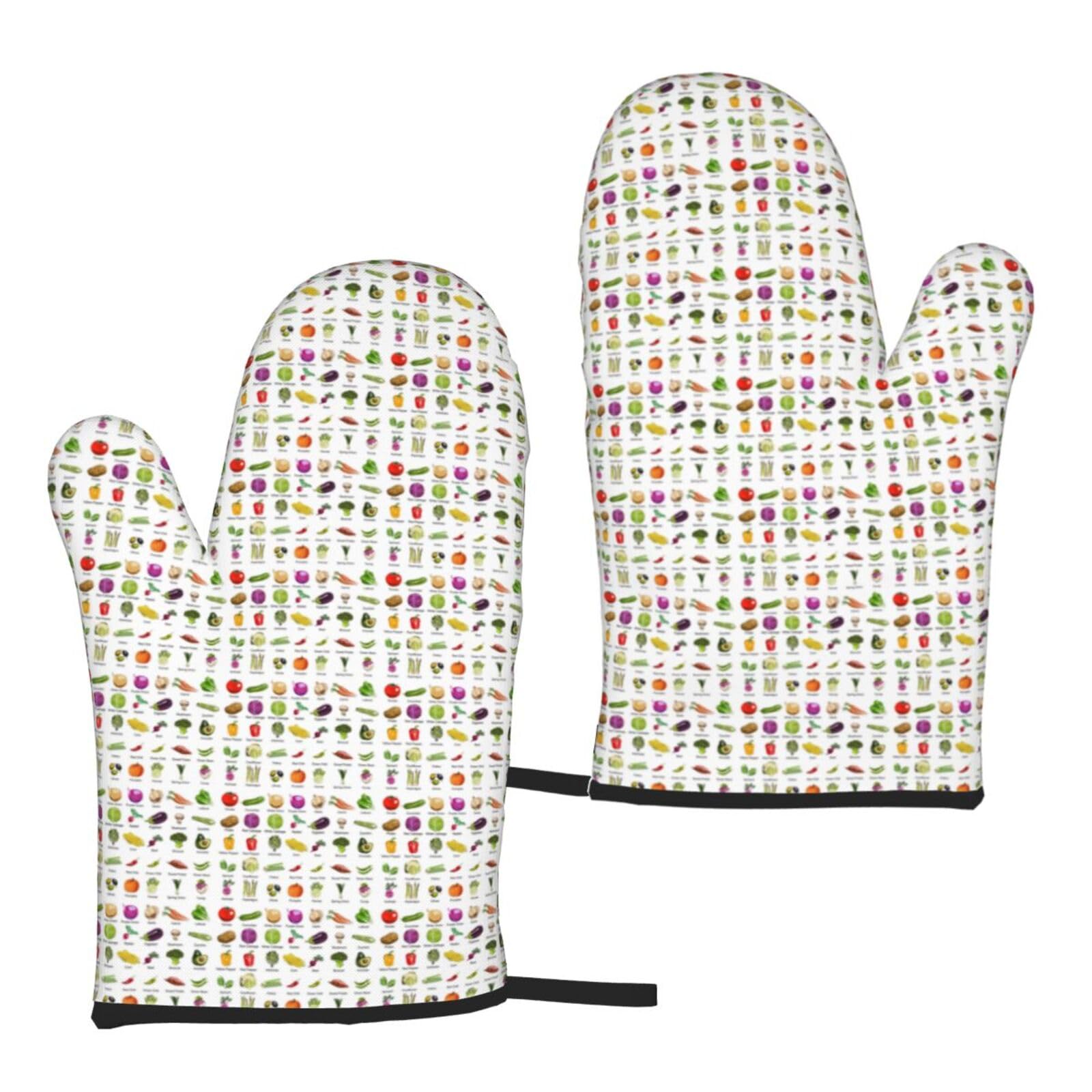 Introduction Of Various Vegetables Print Heat Resistant Universal Fit Oven Microwave Gloves Home Cooking Baking Grilling
