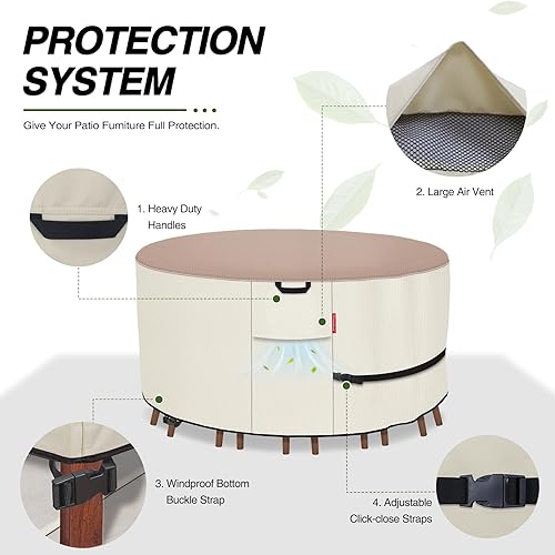 Miniatura 12 de Porch Shield Funda redonda para muebles de patio, impermeable, 600D, resistente, para mesa y sillas de exterior, 96 pulgadas, color negro