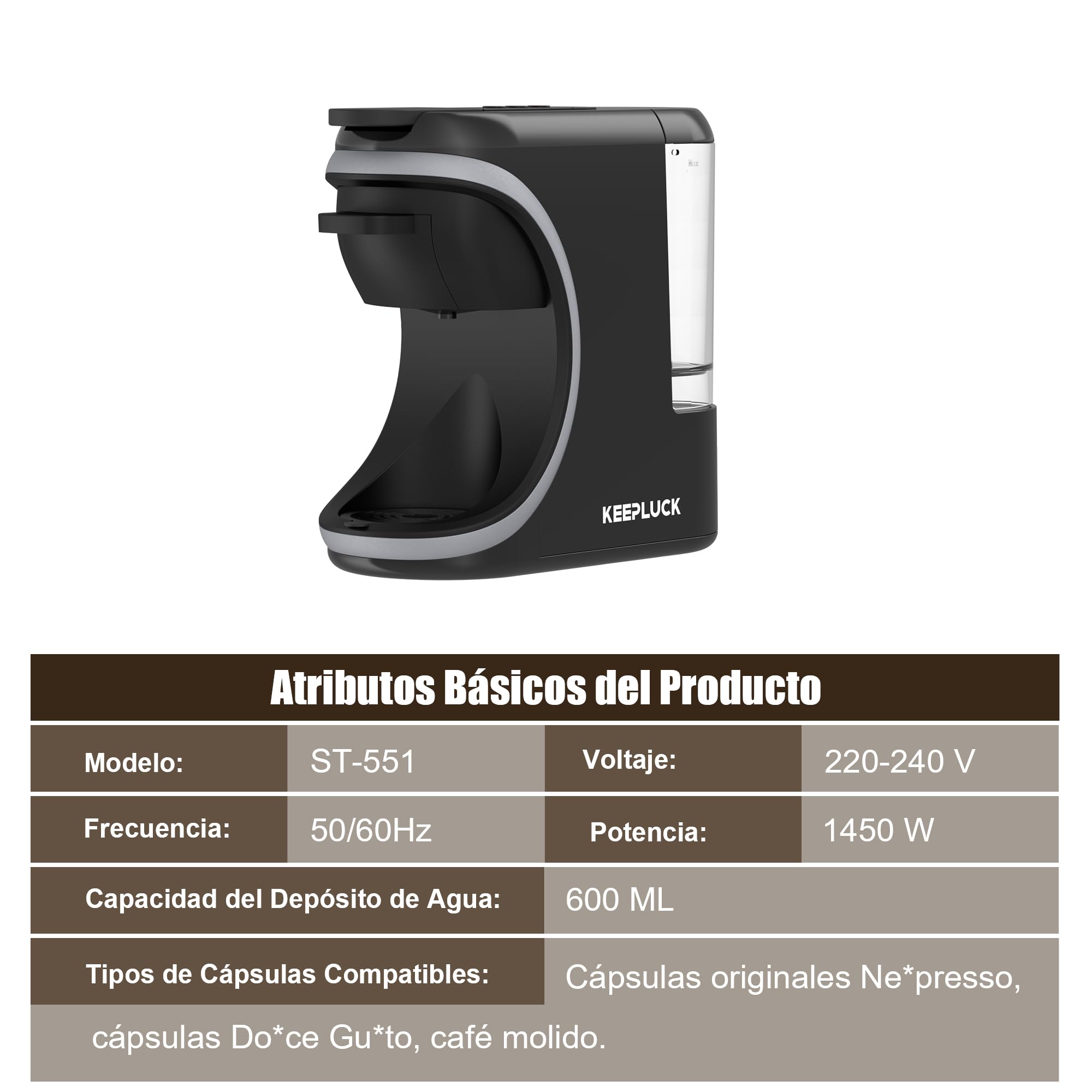 Cafetera de cápsulas 3 en 1 para Nespresso Original/para Dolce Gusto/polvo | apagado automático,color negro,19bar, 0,6L, Automática y Compacta Máquina Multicápsula, Multibebida para Hogar y Oficina