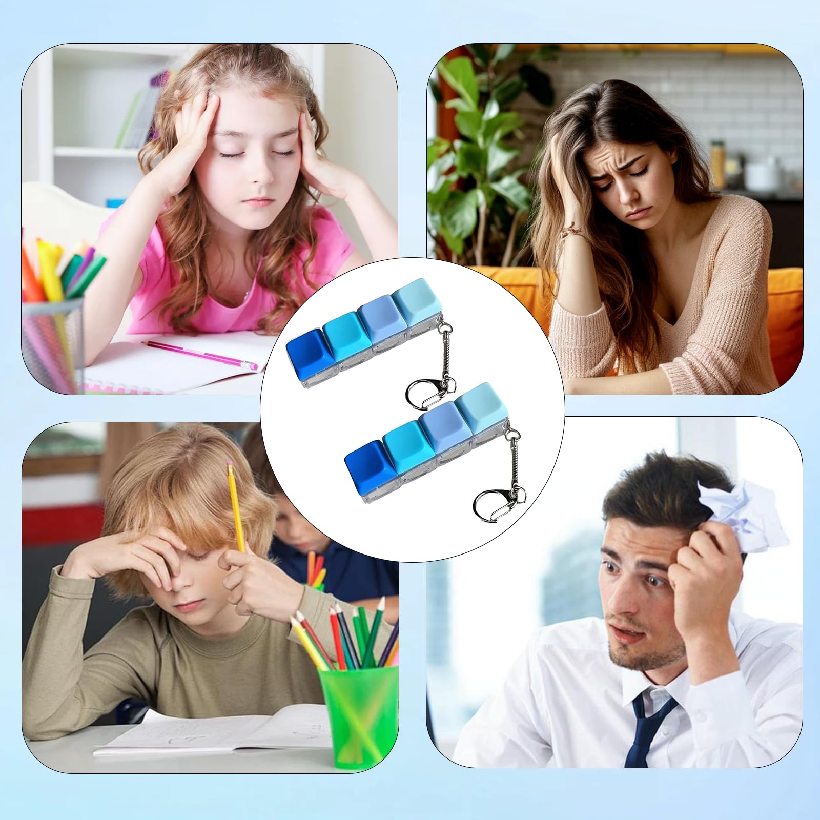 Pence & Moon Collective 2 PCS Fidget Keyboard, 4 Keys Decompression, with Gradient Blue Keycaps for Office to Relief Stress Pass - Image 4