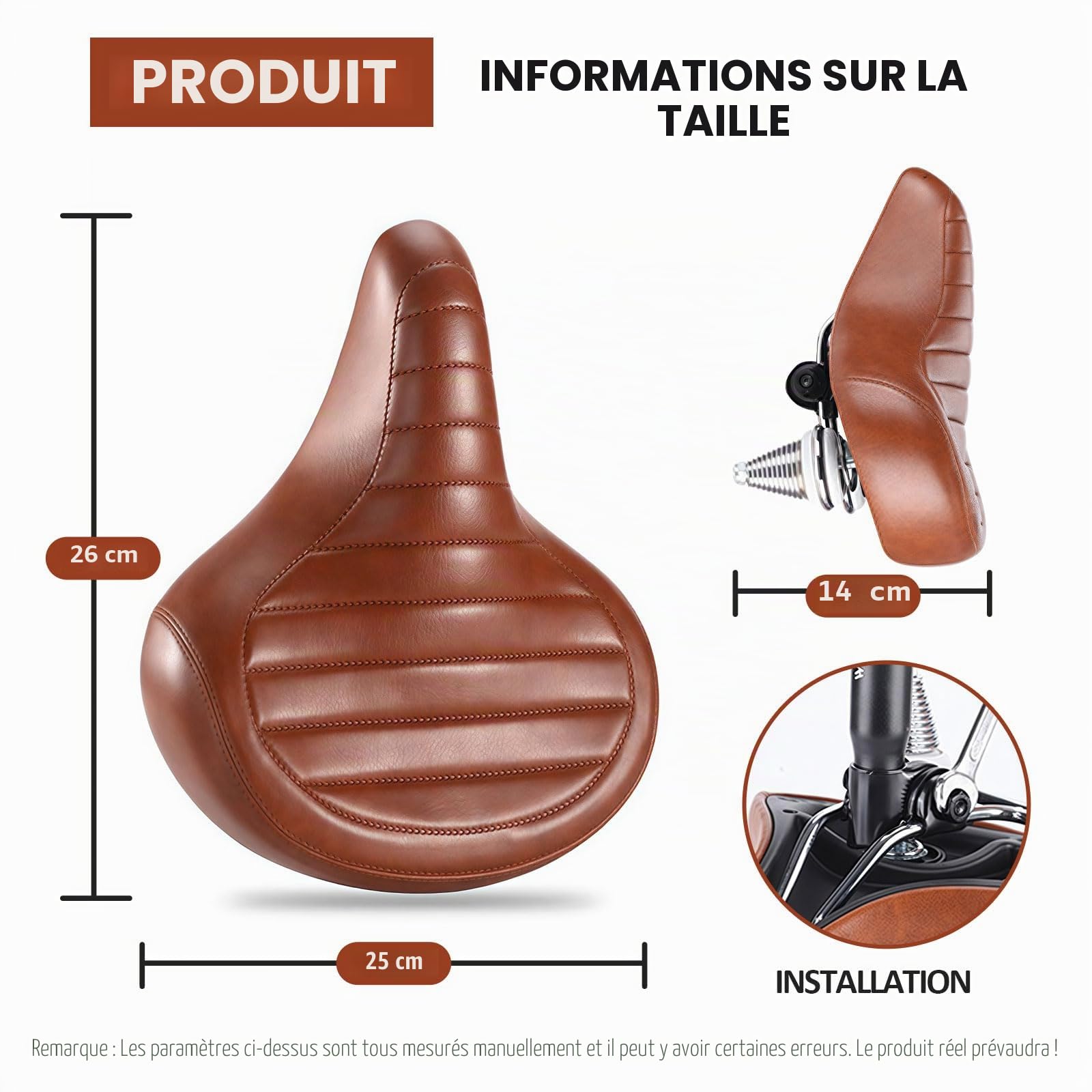 Selle de vélo confortable, ergonomique, pour homme et femme, large selle confortable, étanche, absorbant les chocs pour vélo de ville, VTT, vélo d'appartement