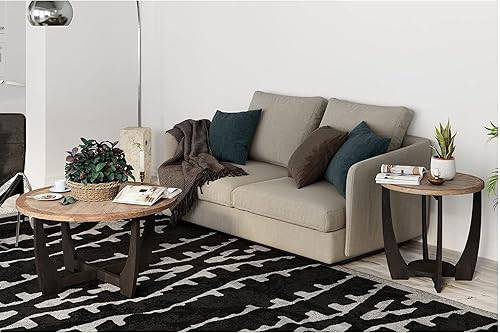 Miniatura 23 de Mesa auxiliar rústica de granja con estante de almacenamiento, mesa auxiliar francesa para familia, comedor o sala de estar, espacios pequeños, Mesa