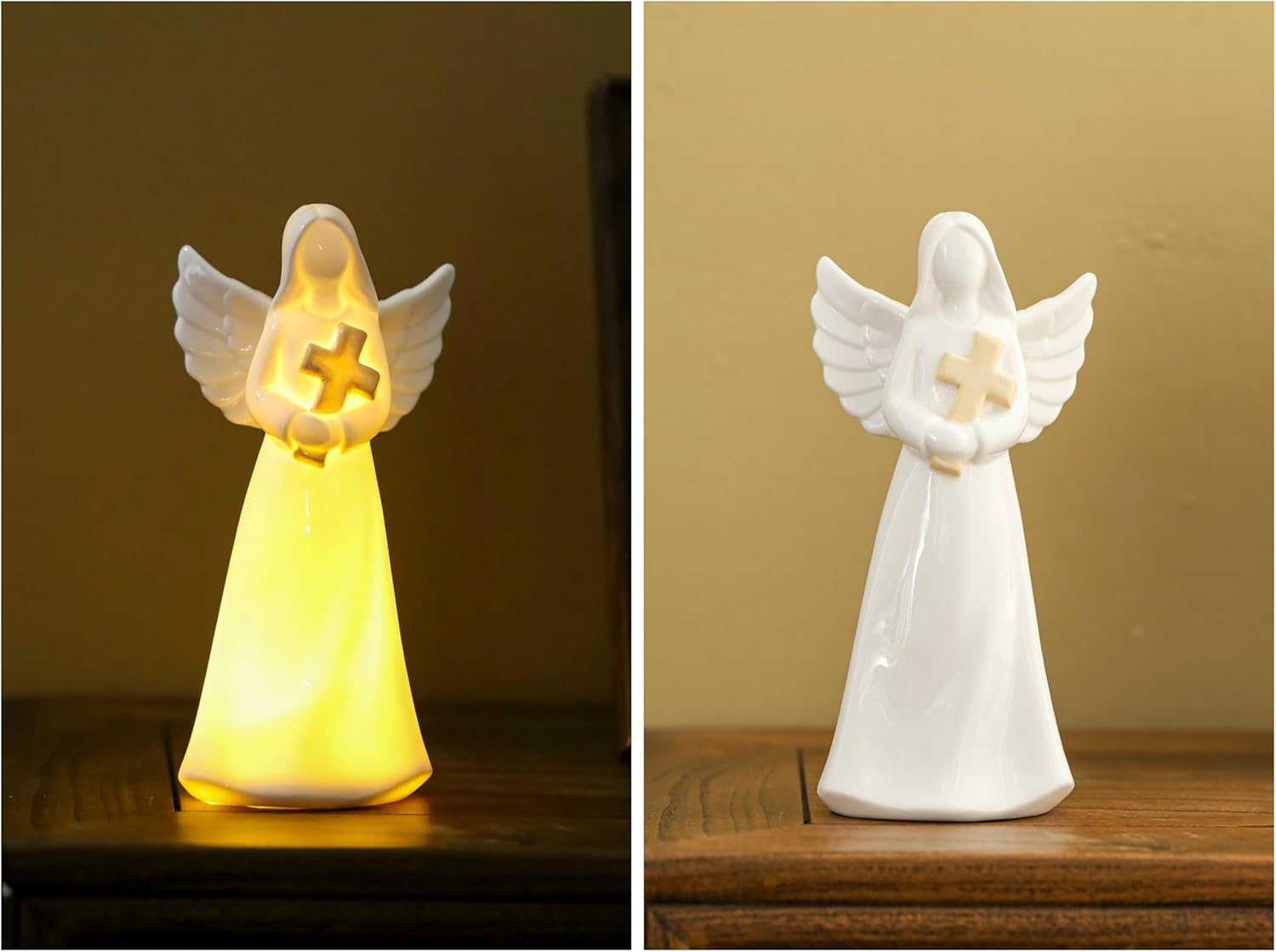 ADAVAS.Y&G Porcelain Lighted Angel Figurine Holding Cross, and Decor 7" H - Image 4