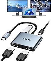 KOZYC USB C to Dual HDMI 4K@30Hz Adapter Hub: 2xHDMI, USB 3.0, 100W PD Multiport for Windows Extended Display, MacBook Compatible