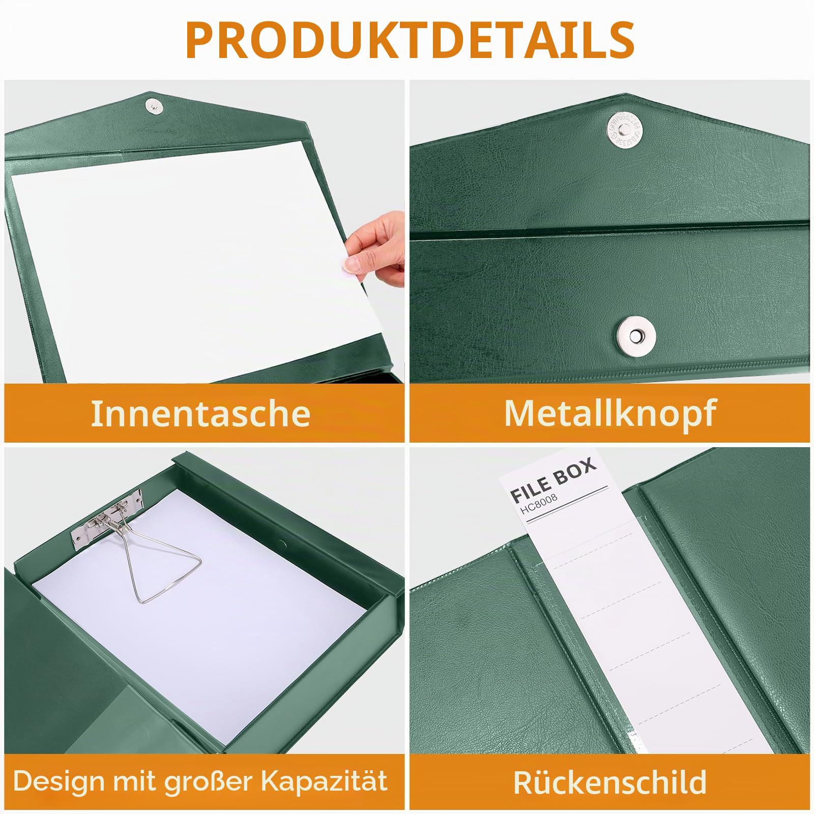 DONGLI A4 Archivbox(Grün,6 Stück) mit 6.5 cm Breit Rücken | Sammelboxe Büroordner mit Metalklemme für Office