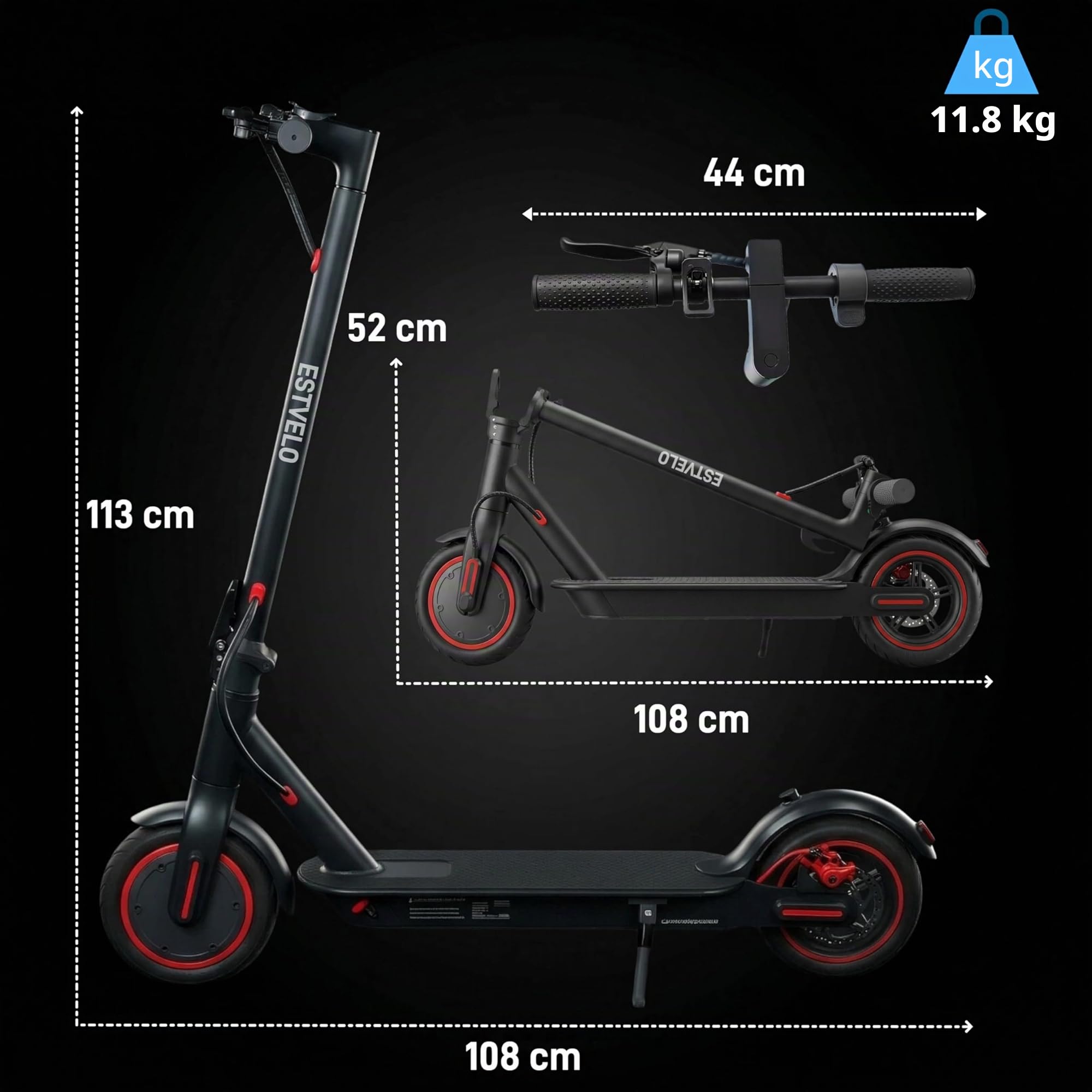 Patinete eléctrico, patinete eléctrico plegable para adultos, rango de 12/18 millas, neumático de 8.5 pulgadas, control de aplicación, doble frenado
