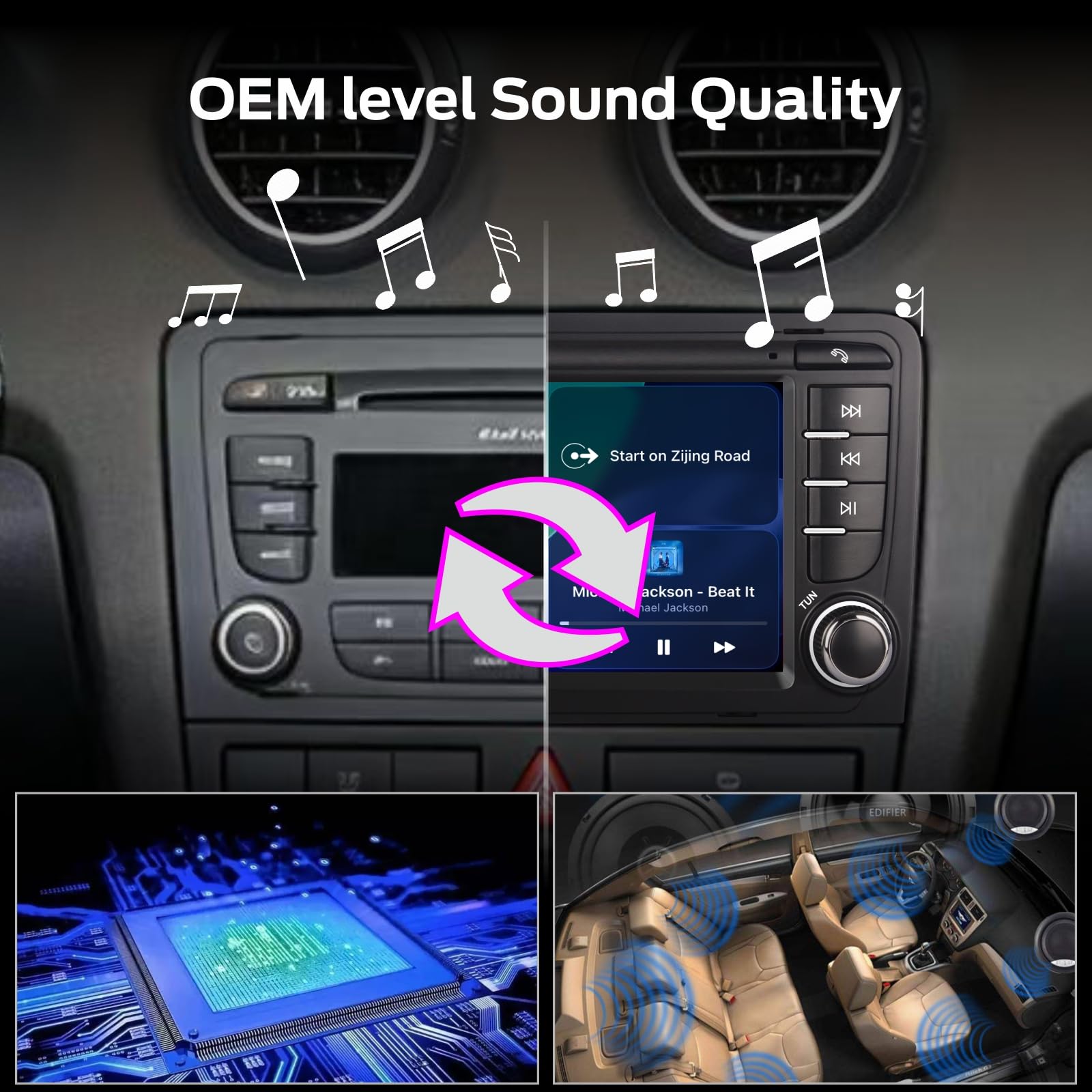 Autoradio Linux per Audi A3 S3 RS3 2003-2012 con CarPlay Wireless e Android Auto, avvio in 2 secondi, comandi fisici tramite manopola, audio di livello OEM, Porta Quadlock Plug & Play