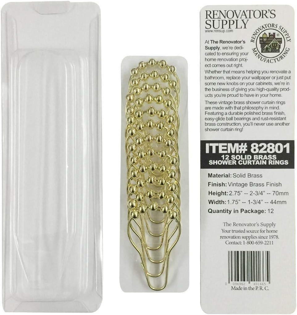 Brass Shower Curtain Hook Ring Roller Ball 24 Pieces Renovators Supply