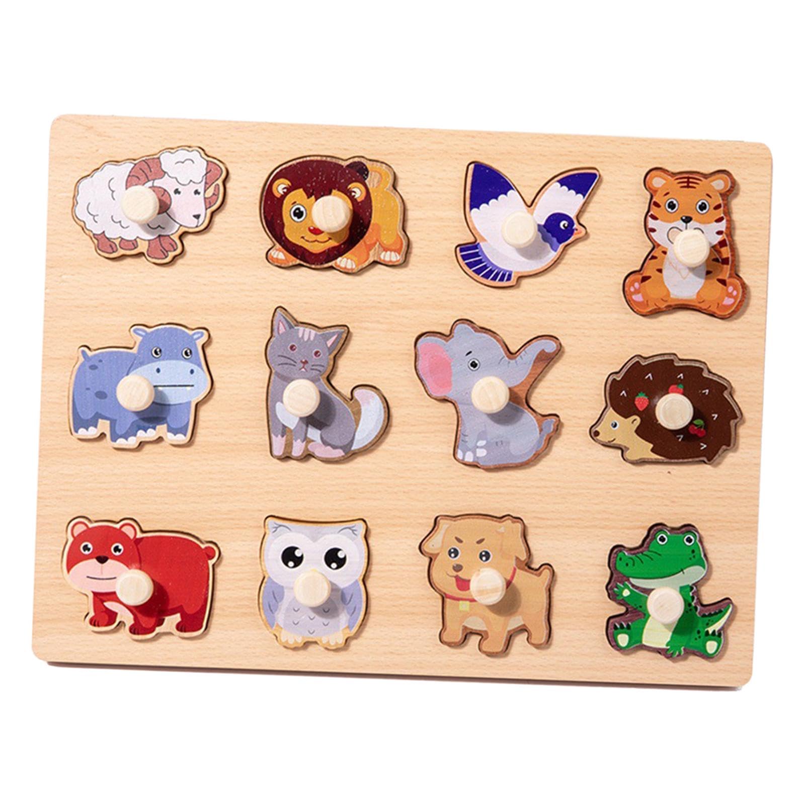 Puzzle di Apprendimento Tavola Forme in Legno Puzzle Bambini Cartone Animato Puzzle Prescolare con Peg Sviluppo Motricità Fine Adatto per Bambini Raga, Animale