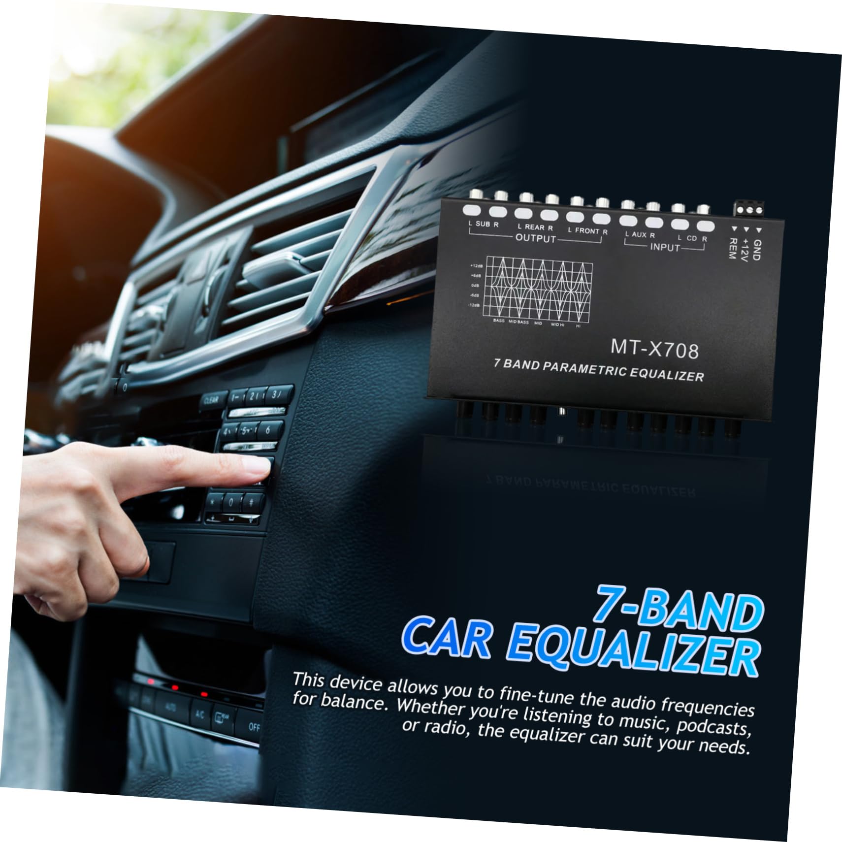VILLCASE Ecualizador de Coche de 7 Bandas Seis Canales, Amplificador de Metal para Sistema de Audio de Automóvil, Interfaz Simple y Mejora Calidad de Sonido