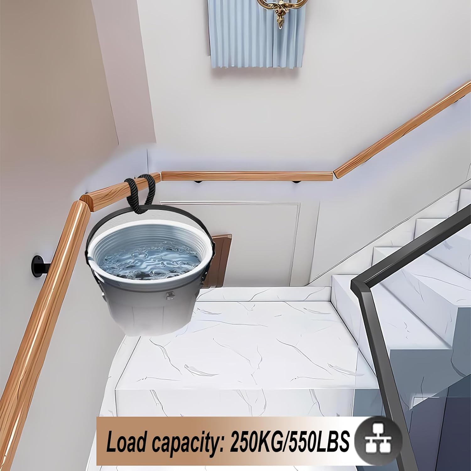 Pasamanos De Escalera De Madera De 50-600 Cm, Apoyabrazos De Seguridad Para Personas Mayores Montados En La Pared, Parapeto Para Pasillos, Barandillas Para Terrazas De Lofts (C, 50cm)