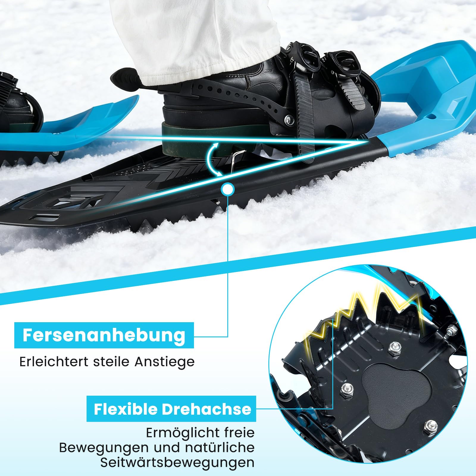 COSTWAY Schneeschuhe mit Steighilfe, Schuhgröße 35-45 bis 90kg, leichtes Schneeschuh-Set mit Trekkingstöcke & Tragetasche für Herren, Damen & Jugendliche