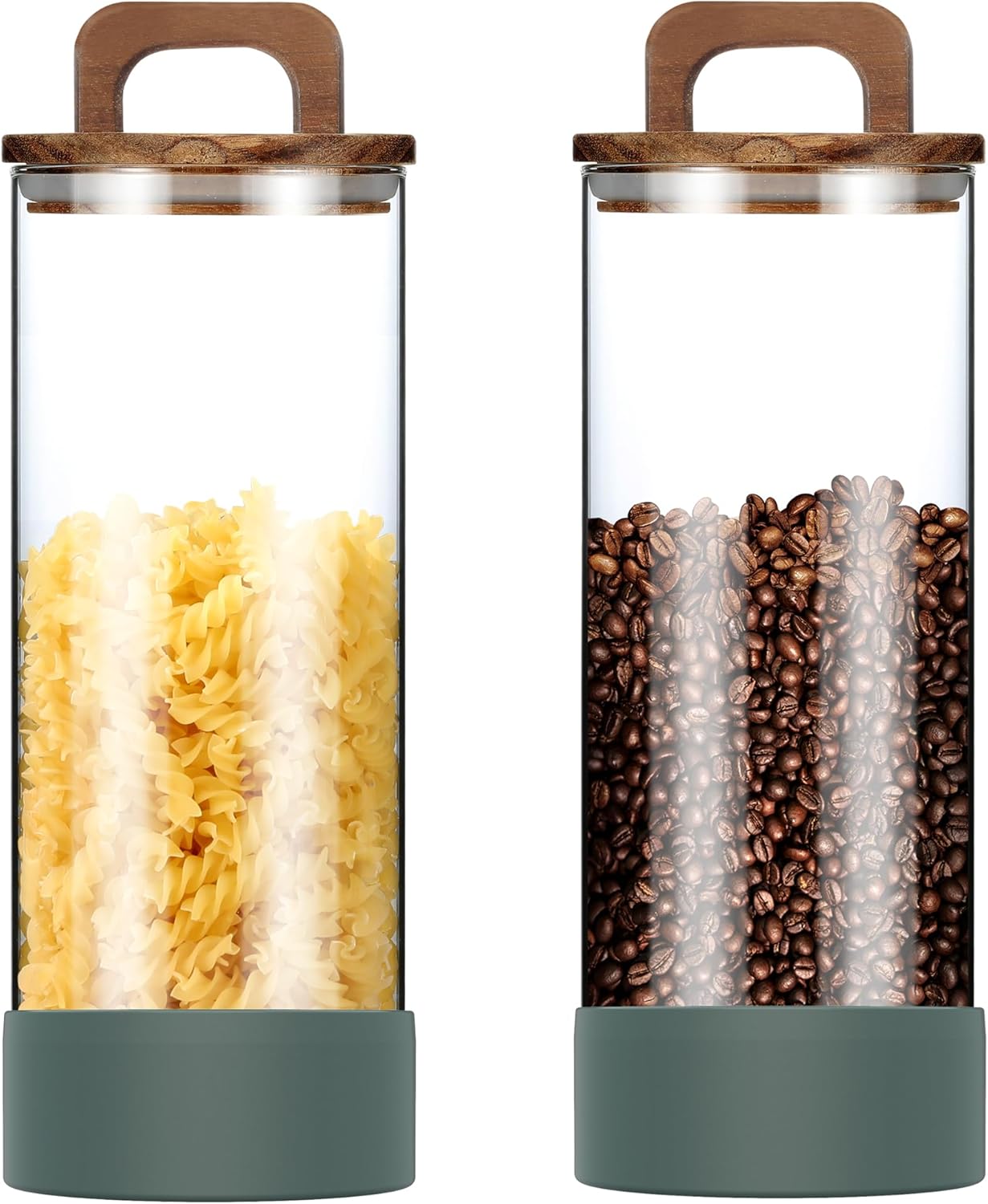 Newpow Glass Jars With Lids, Coffee Canister, Glass Storage Containers with Lids for Sugar Flour Spaghetti Coffee Candy Cookie - 2 Quart Twin Pack