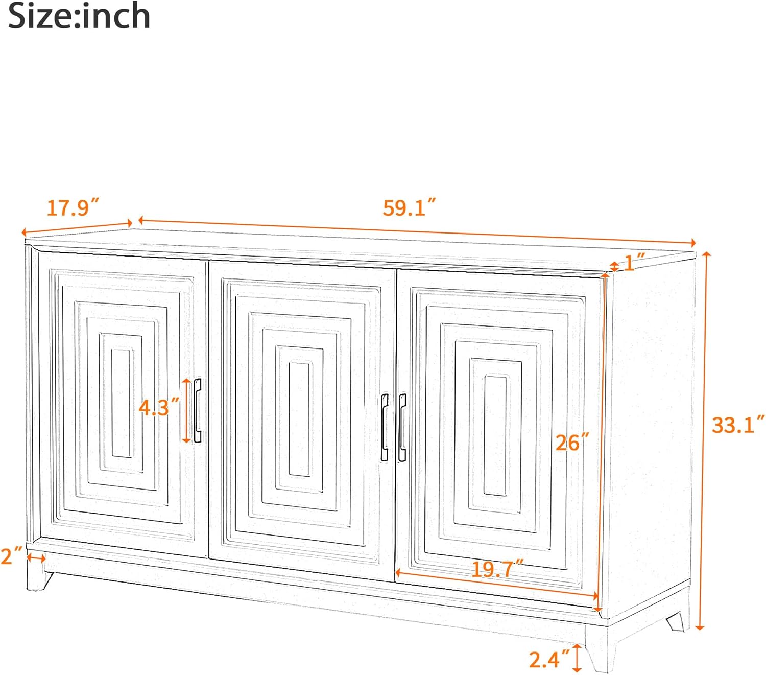 TV Stand for up to 65 Inch TV, Modern Entertainment Center with 2 Storage Cabinets and Solid Wood Legs, Media Console Table for Living Room (Black+MDF+50-59inches)