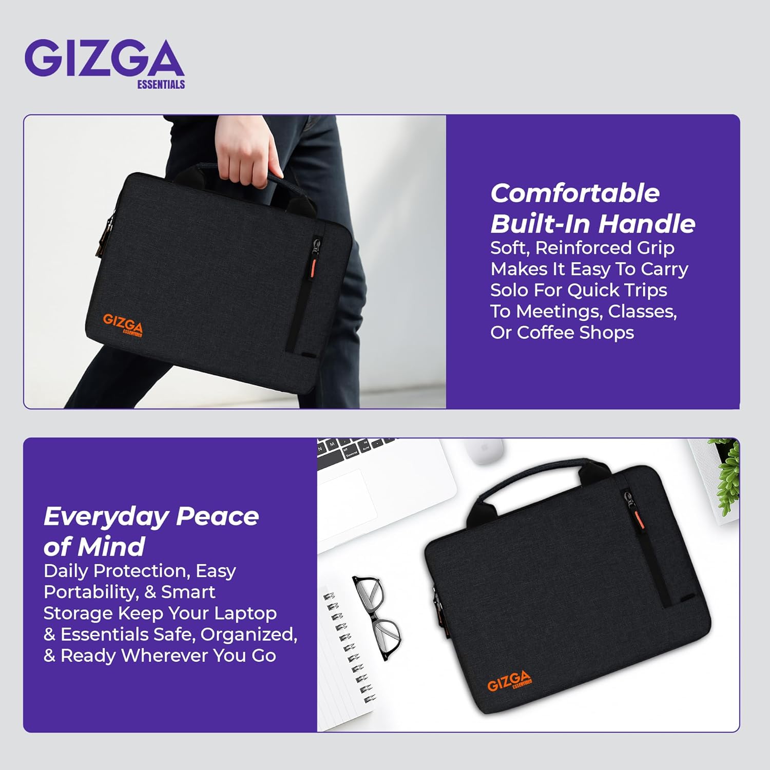 Gizga Essentials 13.3 Inch Laptop Sleeve Case Cover Pouch Bag with Handle & Front Pocket| Slim & Water-Resistant Nylon Fabric with Shockproof Foam Padding, Soft Lining & Premium Zipper Closure (Black) 43 71oaTrve9ML. SL1500