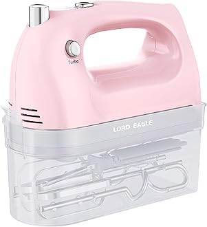 Lord Eagle Hand Mixer Electric 400W, 5 Speed handheld Mixer, 5 Stainless Steel Accessories for Baking Cake Egg Cream Food Beater, Turbo Boost/Self-Control Speed + Eject Button