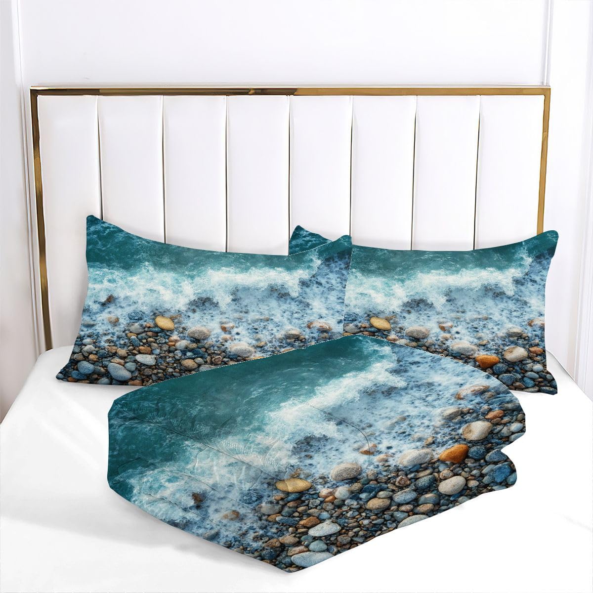 Kołdra 4 pory roku 140x200 cm Kolorowe kamienie dla dzieci, koc z mikrofibry dla 1 osoby Prać w pralce, oddychający i miękki komplet pościeli z 2 poszewkami na poduszki 65x65 cm