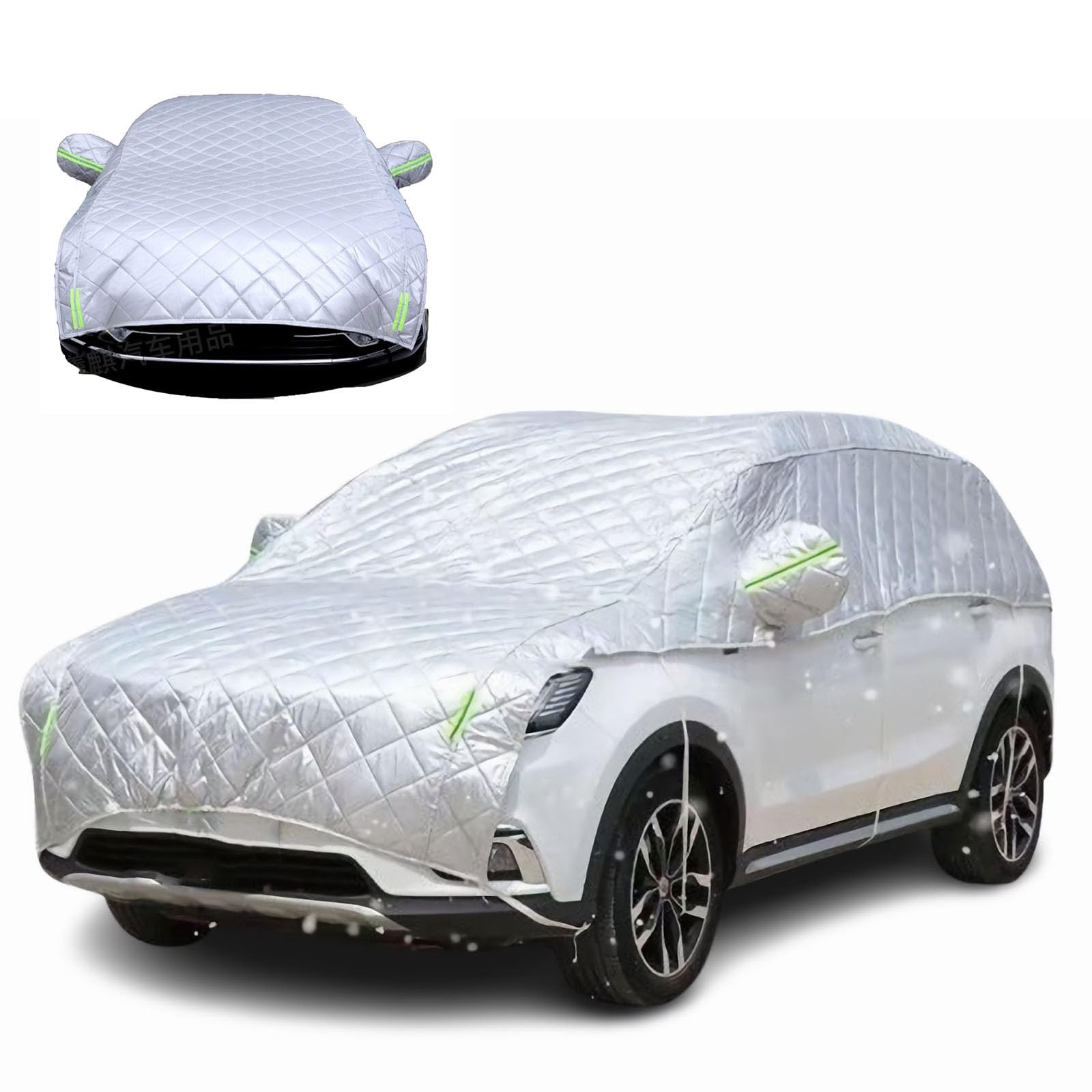 Anti-Grêle Housse Voiture Exterieur pour Peugeot 2008 2013-2024 Demi Bache Voiture Extérieur Étanche Respirante Personnalisé,Coton Épais,Imperméable & UV,Argenté-Half Cover