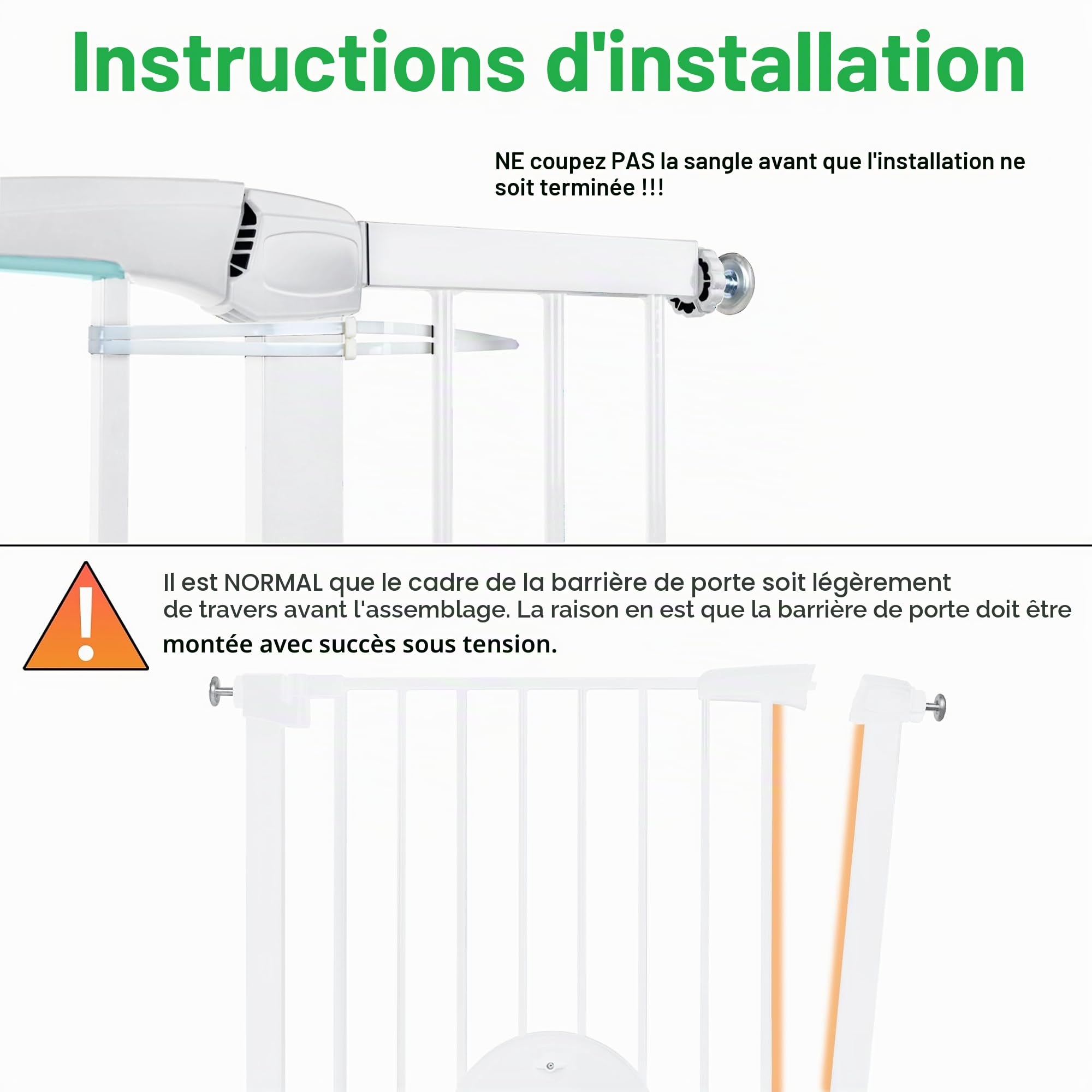 UISEBRT Barrière de sécurité d'escalier, Barrière de sécurité de porte, sans perçage, Barrière d'escalier avec porte pour chat, Porte pour animaux, pour largeurs de 75 à 85 cm, Fermeture automatique