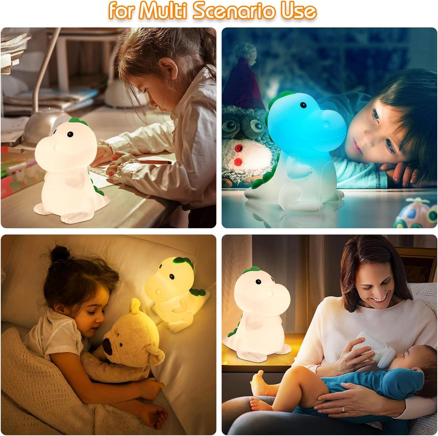 Kids Night Light Squishy Dinosaur Nightlight for Kids Room 7 Color Changing Children Bedside Lamp Portable Rechargeable Touch Dimmable Baby Silicone Cute Night Light Dinosaur Lamp for Boys Girls - Image 4