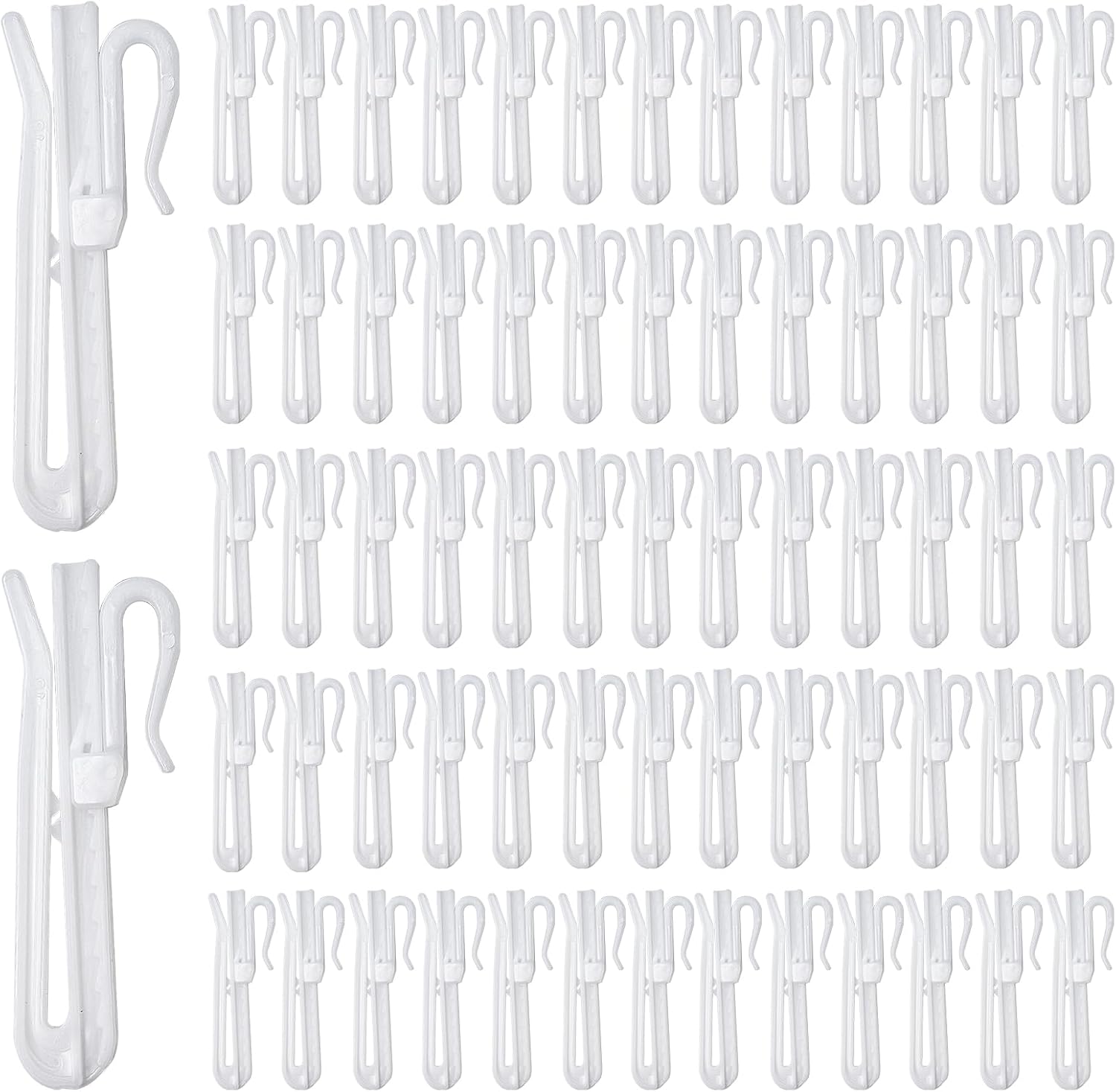 100Pcs Plastic Pinch Pleat Curtain Hooks, 70mm Adjustable Pinch Pleat Hooks Ratchet System Curtain Pleat Hook for Window Curtain, Door Curtain and Shower Curtain